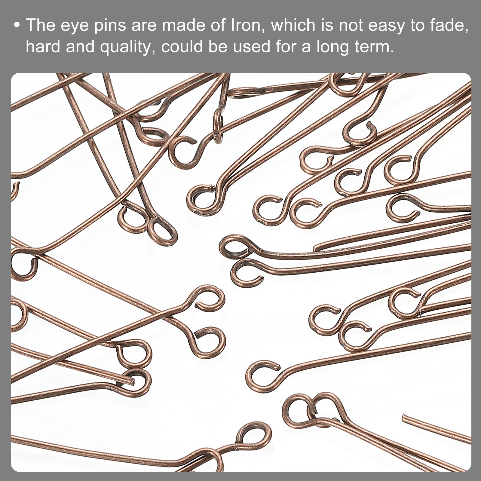 500Pcs Eye Pins Jewelry Findings Eye Pins 50mm Iron Eye Pins Red Copper