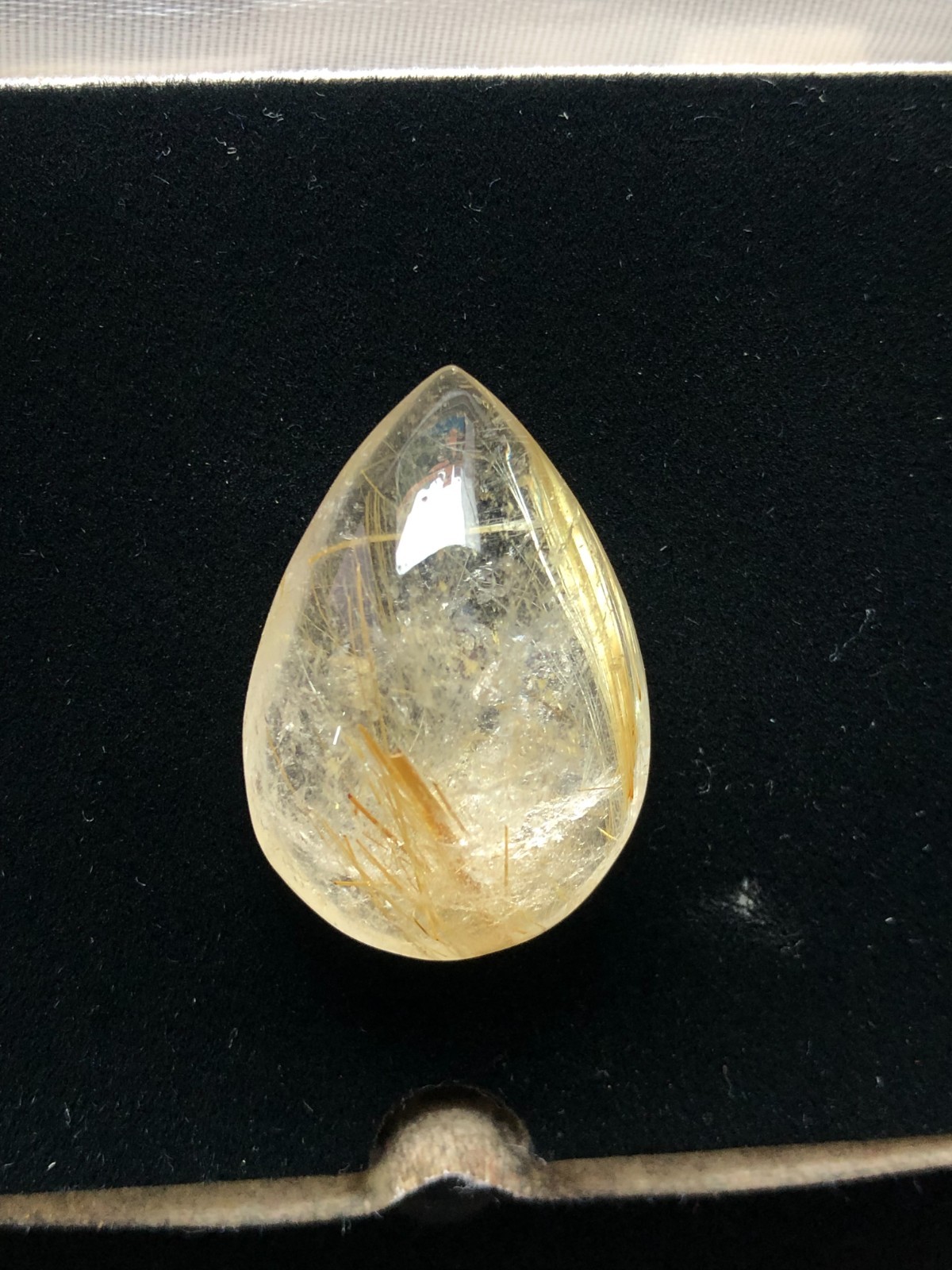 Golden Rutile Pear Cabochon: 53.30 Carat AAA+ Quality Gemstone (21.60×31.30mm)