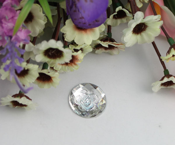 30pcs silver flower acrylic rhinestone round cabochon 24mm #22187