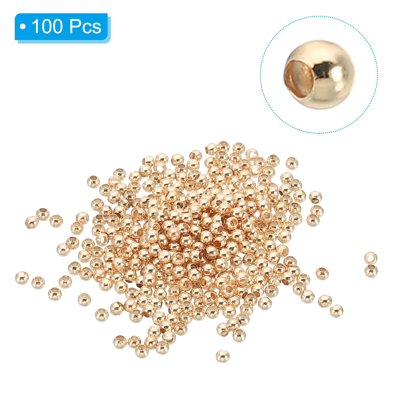100Pack 3mm Gold Filled Spacer Beads for Jewelry Making Champagne