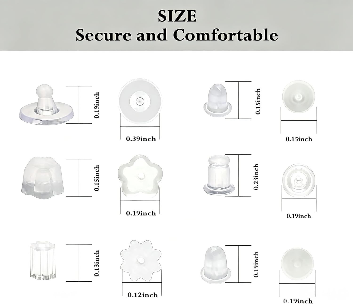 6 Styles Silicone Earring Backs for Studs, 600 Pcs Clear Soft Earring Backings H