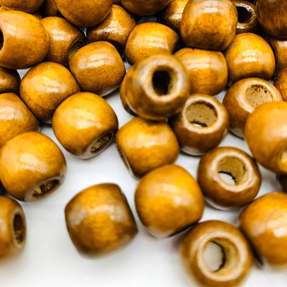 600Pcs Large Hole Wooden Beads Vintage round Natural Wood Hair Bead, 5 Colors 12
