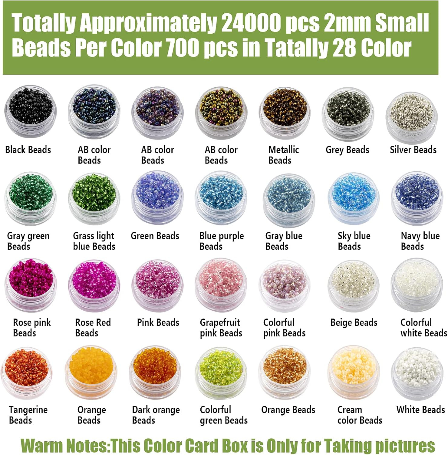 24000Pcs 2Mm Glass Seed Beads Kit, with 28 Colors Small Beads Kit for Girls,Wome