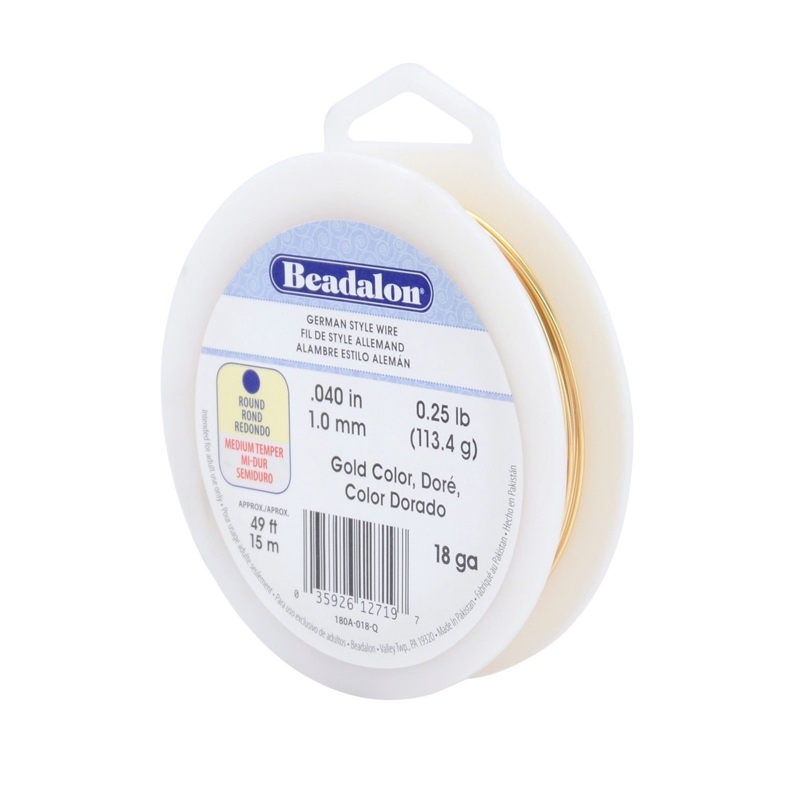 18 Gauge Beadalon Gold Silver Plate Round German Wire (1/4LB Spool – 49ft)
