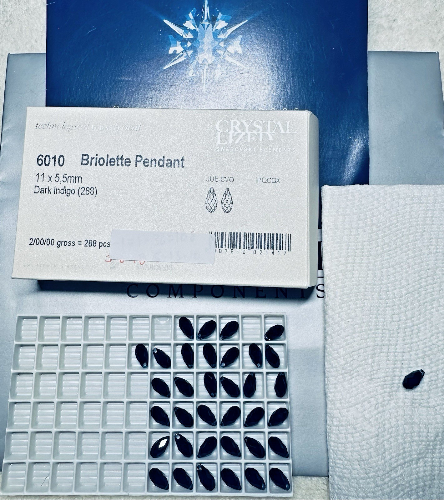 Swarovski Briolette Pendant 6010 11 x 5.5 mm DARK INDIGO 12Pcs Pack Austria