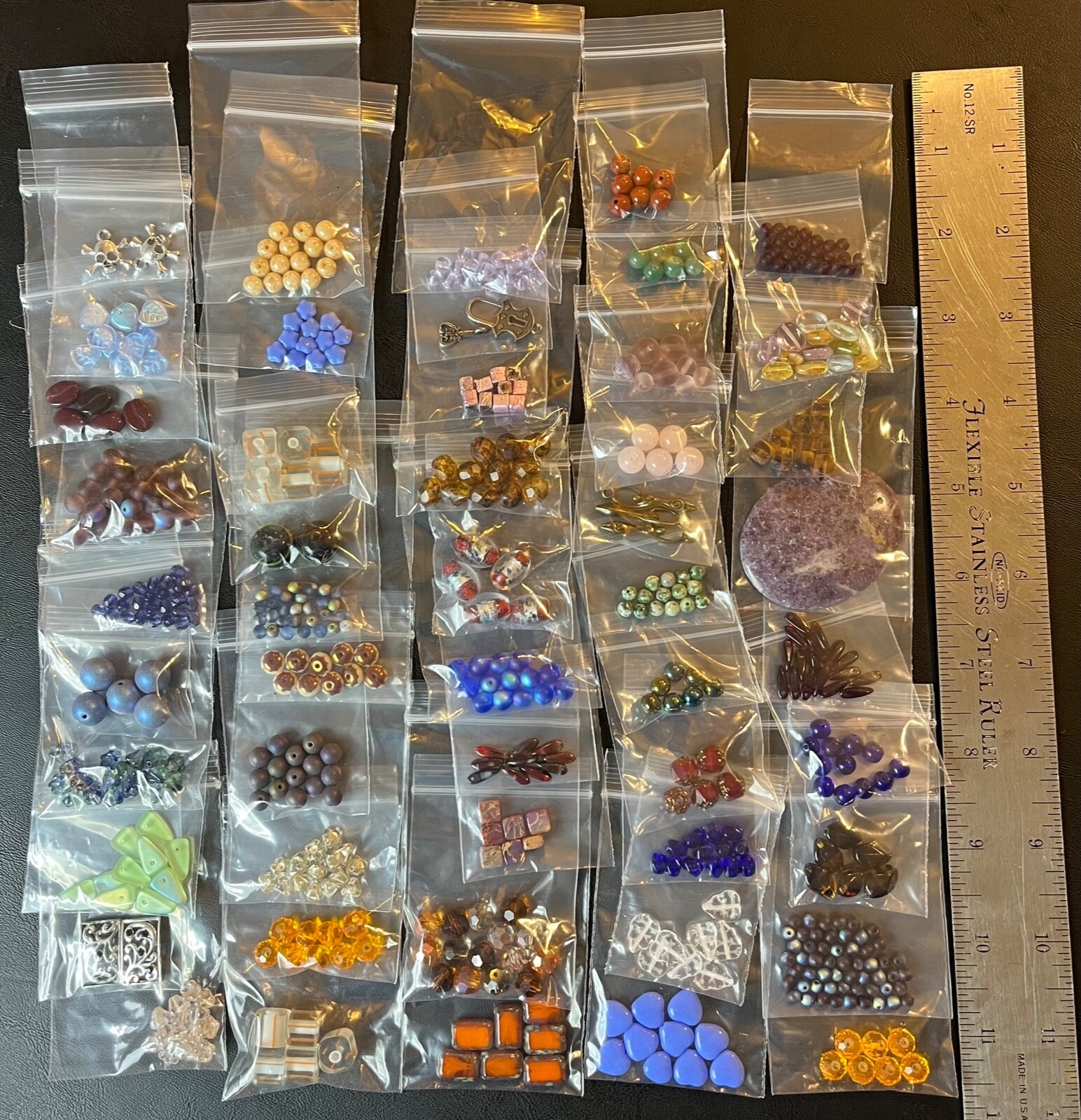 55 Bag Mixed Bead Lot Glass Stone Metal Charms Findings New NO PLASTIC!