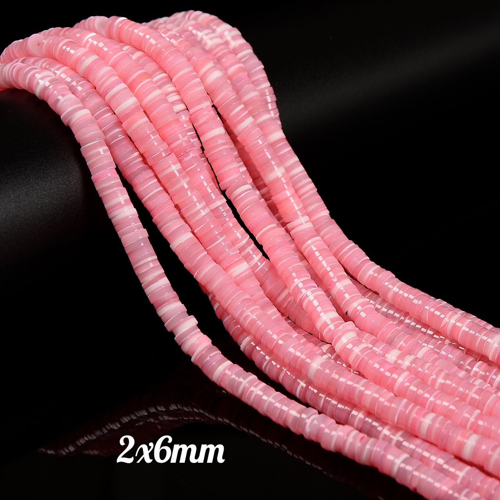 Pink Mother of Pearl MOP Shell Heishi Disc Beads 2x4mm 2x6mm 2x8mm 15.5″ Strand