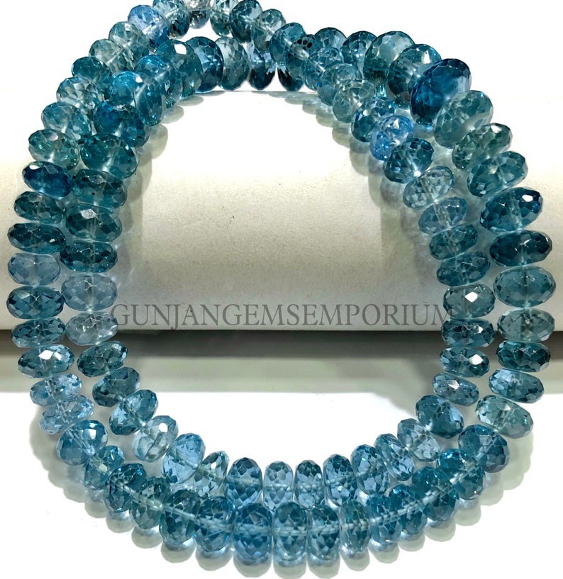 Rare~~Aquamarine Beads Blue Aquamarine Faceted Rondelle Beads 7/10mm Gemstone