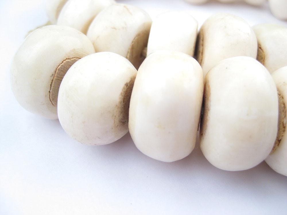 White Bone Beads Large 26mm Kenya African Round Large Hole 26 Inch Strand