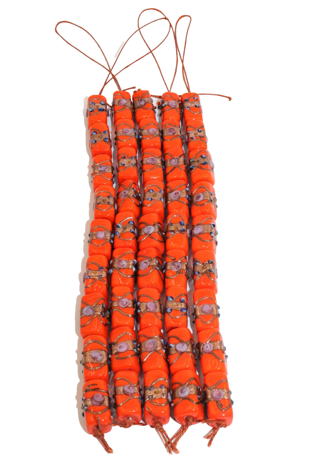 5 Strands Lamp Work Glass Beads, Brick shape Orange Wedding Cake Beads, Handmade