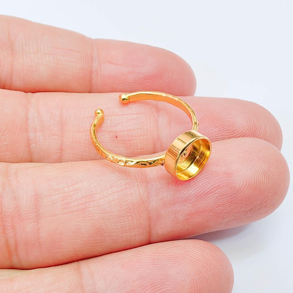 Shiny 24K Gold Ring Blank Base Bezel Cabochon Settings Epoxy Bezel 6mm G38065