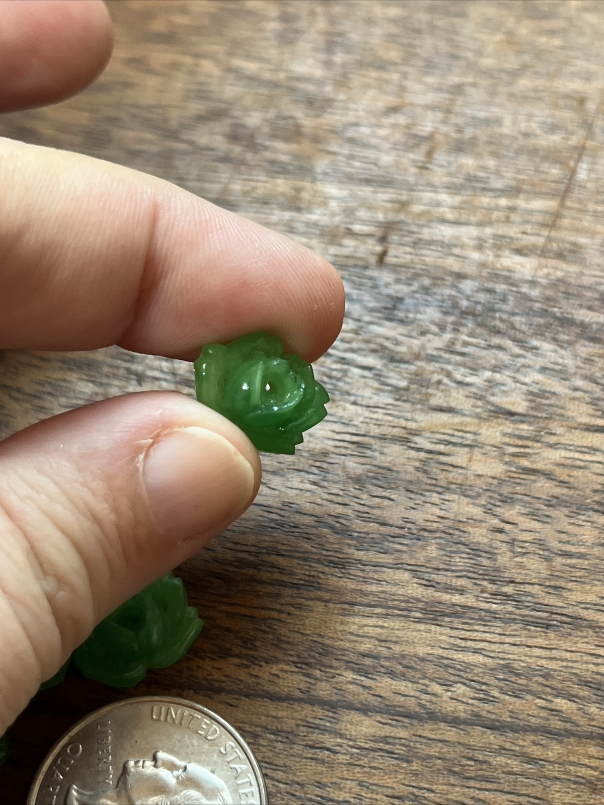 Art Deco Antique Peking Flower Glass Molded Cabochon Beads Set Of 6