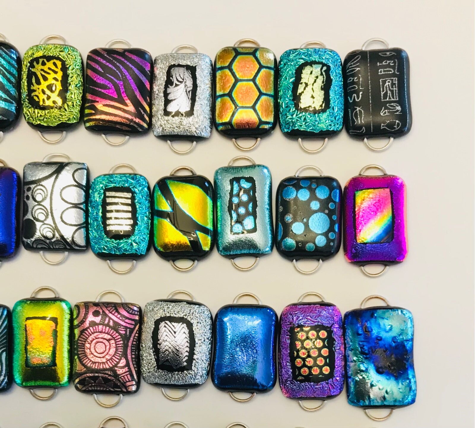 Handmade – 50 Dichroic Glass Fused Links! 2 Hoops – 50 different – Regular size