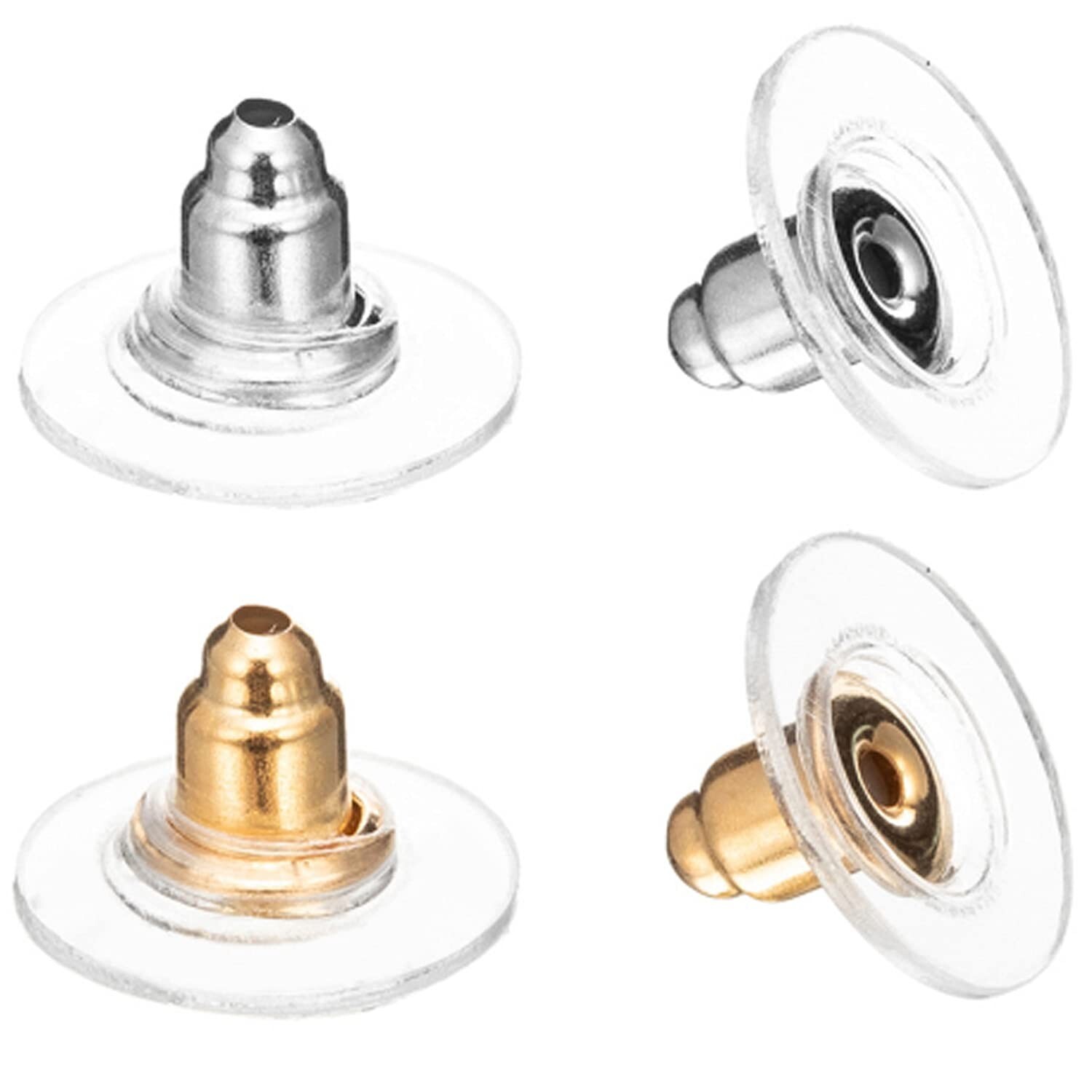 Bullet Clutch Earring Backs Ear Pads Clear 12mm Safety Stoppers Gold Silver 100