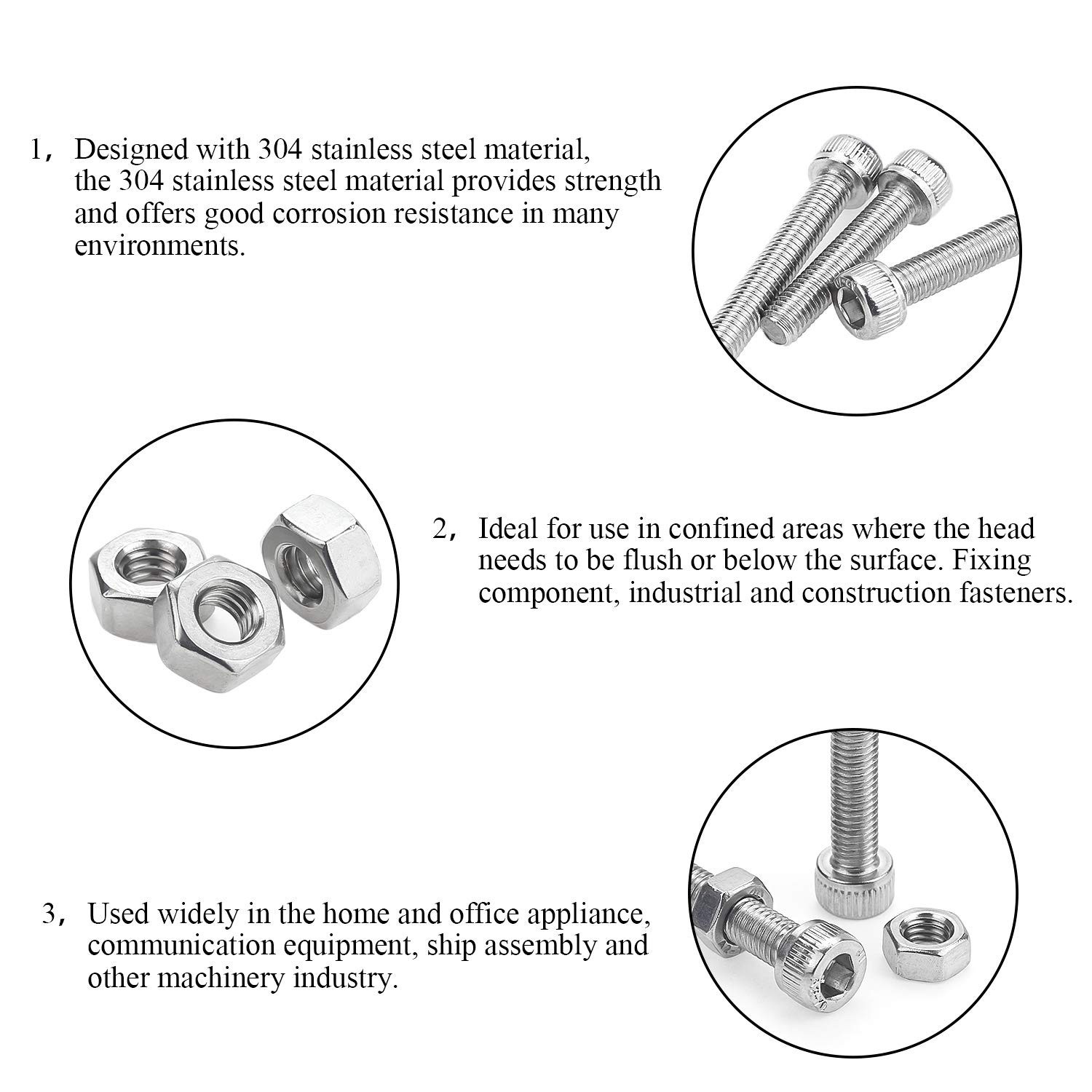 DYWISHKEY 70 Pieces M5 x 20mm/25mm/30mm/35mm/40mm Stainless Steel 304 Hex Soc…