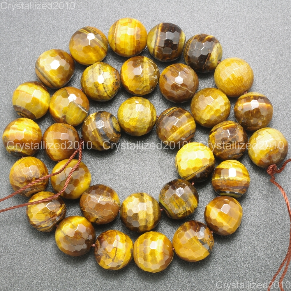 Natural Tiger’s Eye Gemstone Faceted Round Beads 2mm 4mm 6mm 8mm 10mm 12mm 15″