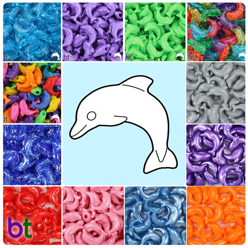 BeadTin Dolphin 25mm Plastic Pony Beads (24pcs) – Style choice