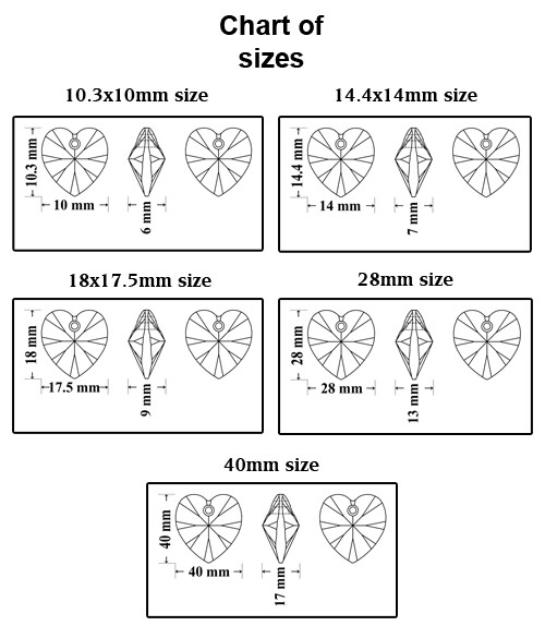 Superior PRIMERO 6228 Heart Crystals Pendants * Many Colors & Sizes