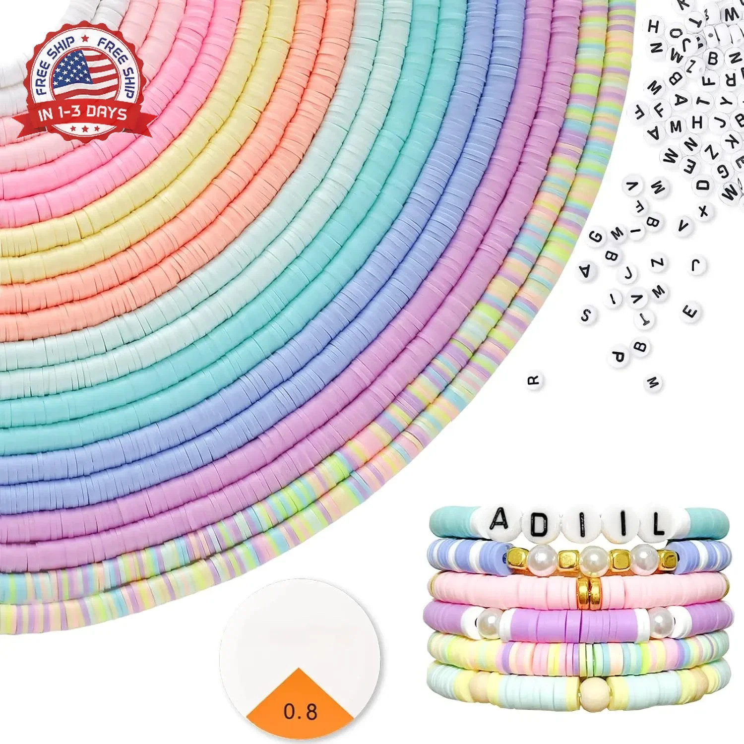 ADIIL 7200pcs Clay Beads Bracelet Making Kit, 6mm Polymer Heishi Beads for Jewel