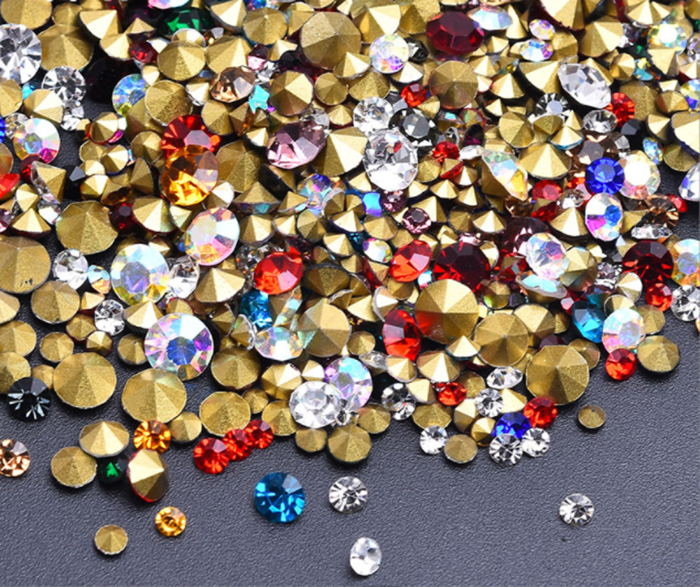 1440pcs ss6-ss28 Mixed Size Round Pointed Back Crystal Glass Rhinestone DIY