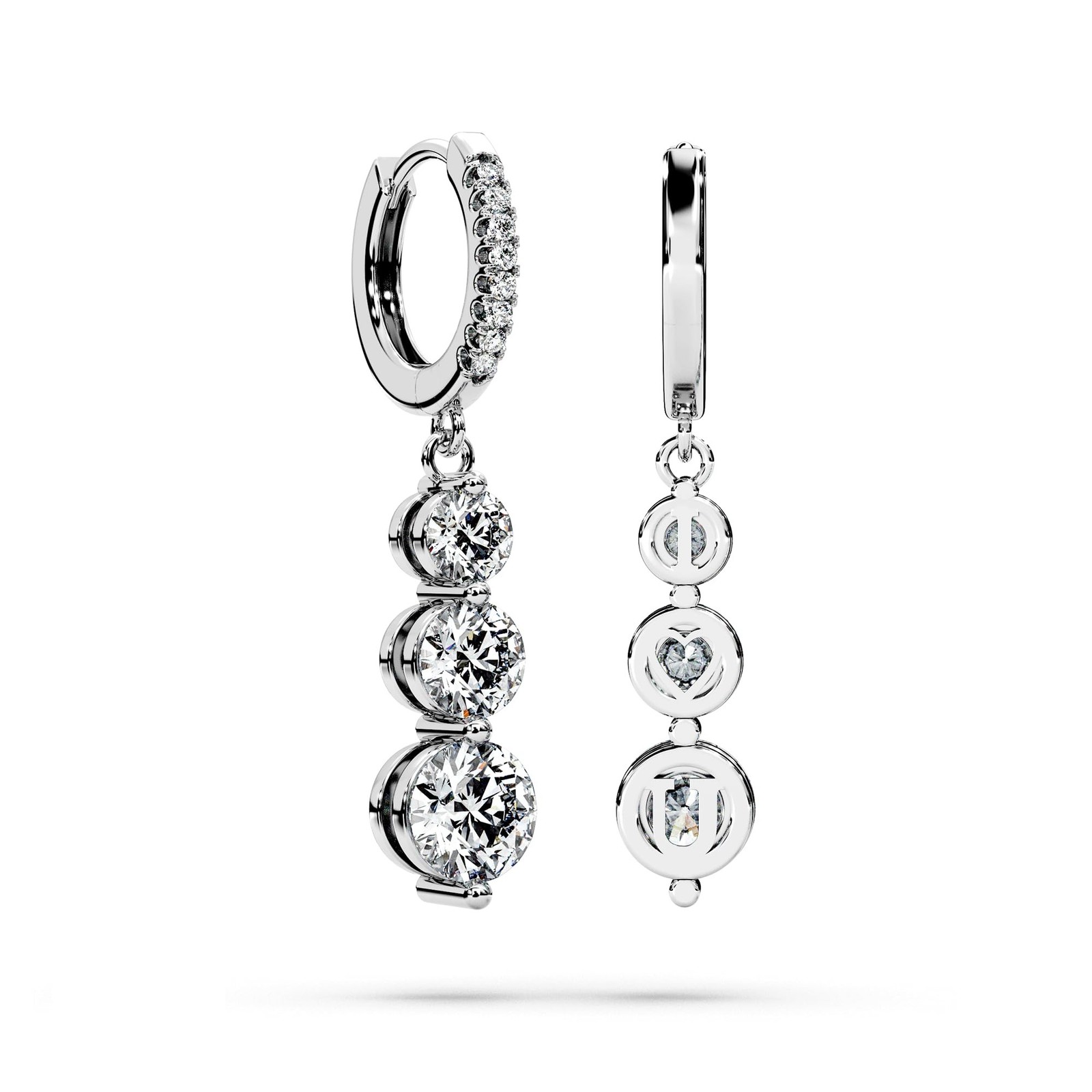 Moissanite Three-stone Diamond Drop Earrings for Women S925 Rodium Vermeil St…