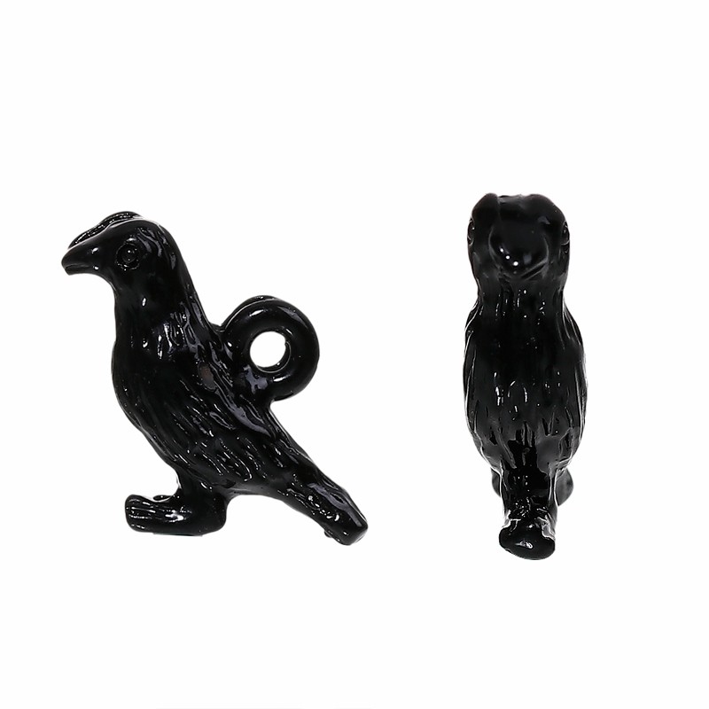 Black Raven Charms 16mm Wholesale Enamel Crow Pendants C7669 – 2, 5 Or 10PCs