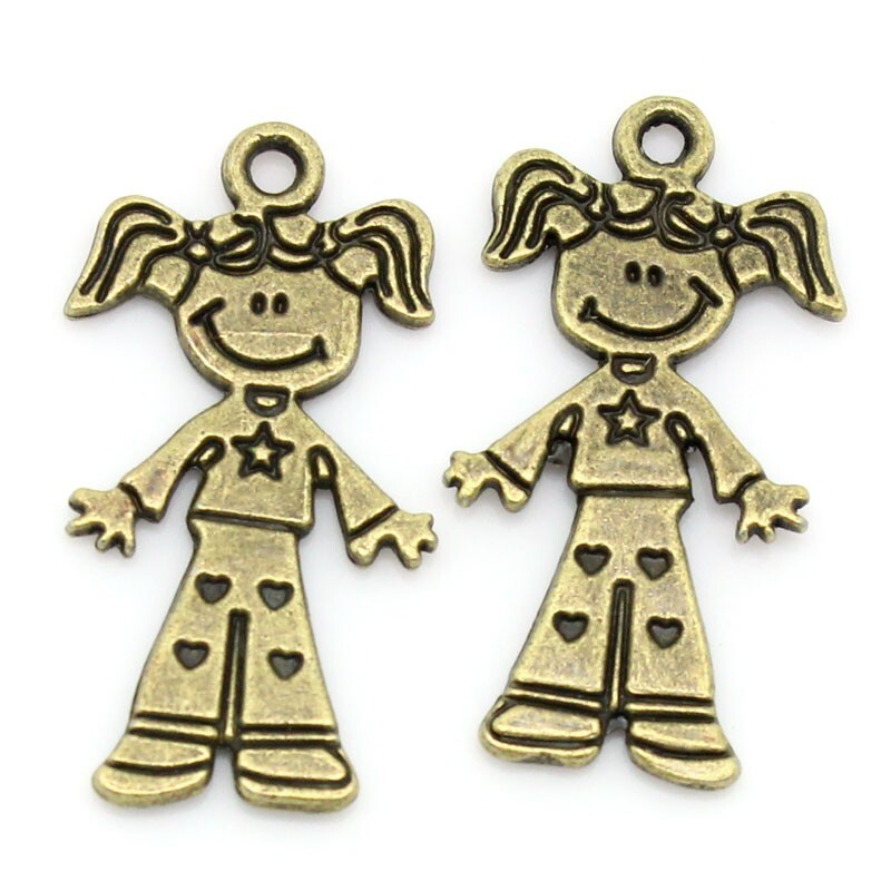 10 Girl Charms Antique Bronze Tone 28 x 15 mm 2 Sided U.S Seller -1659