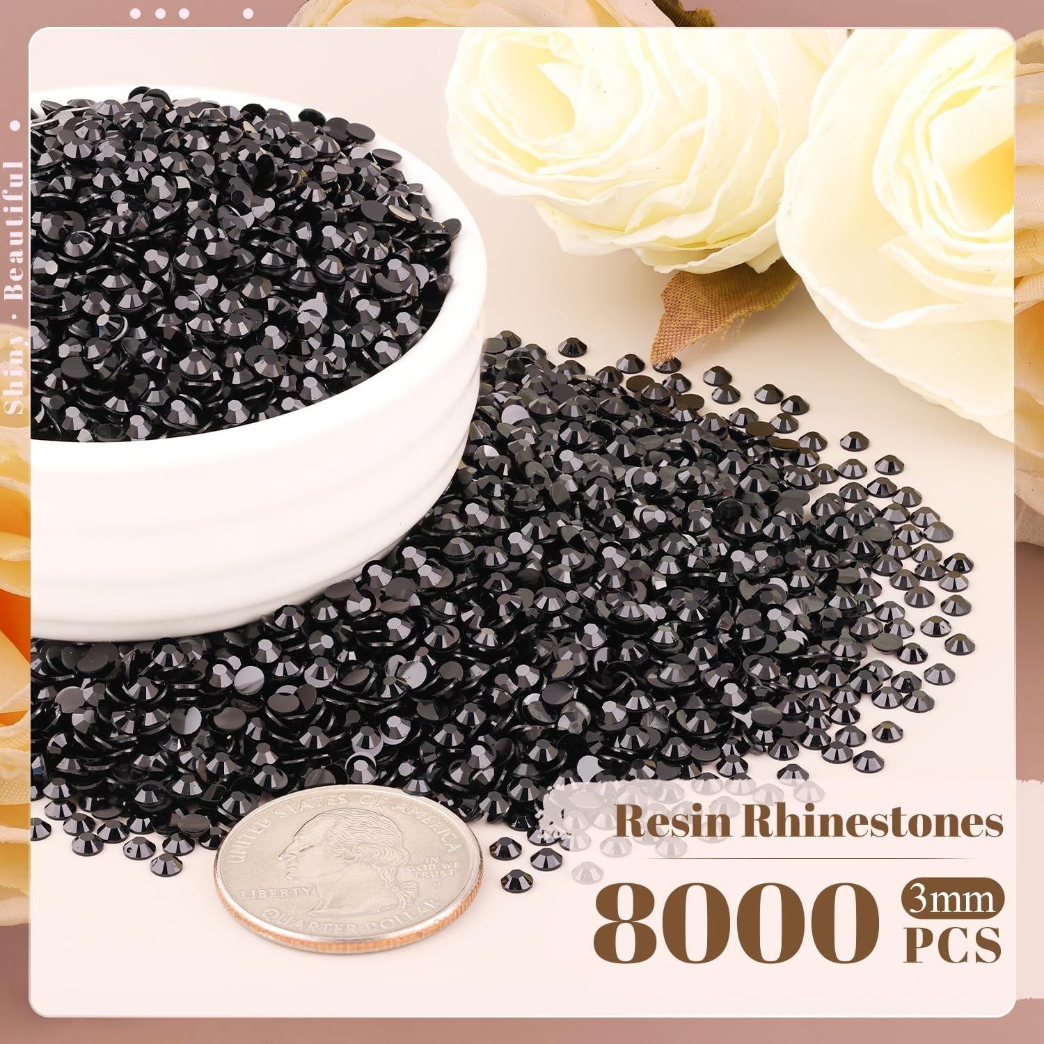 8000PCS 3mm Resin Black Rhinestones Bulk for Crafting, Flatback Bedazzling Cr…