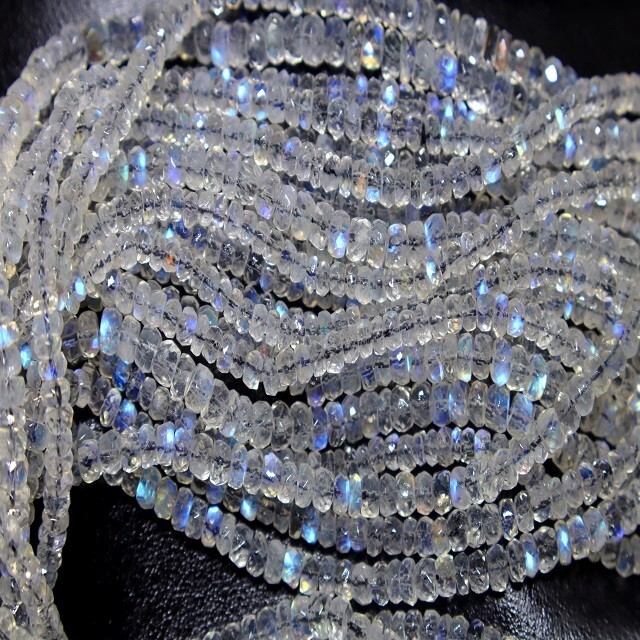 Rainbow Moonstone Faceted Beads Roundel Shape Beads Natural Blue Fire Rainbow.