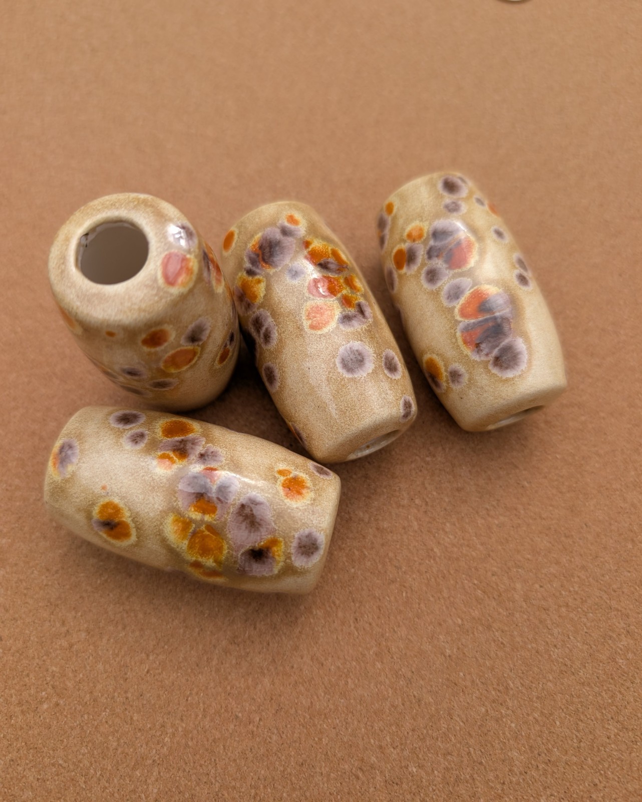 Beige Plum Orange Macramé Bead Lot Destash Tube Mix Match Ceramic Beads XL Large
