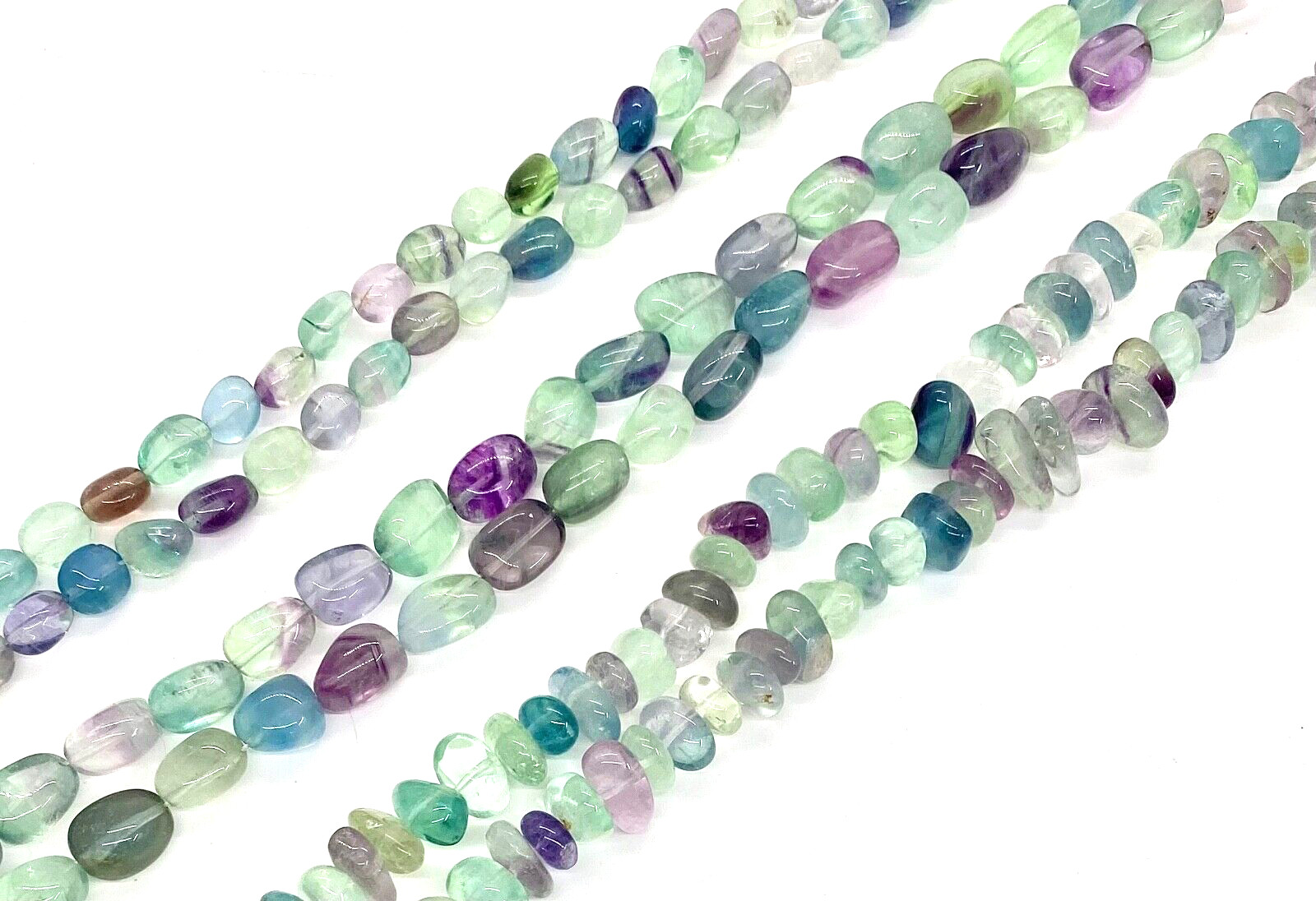 Natural Rainbow Fluorite SMOOTH POLISHED NUGGETS / PEBBLE BEADS 15.5 in.