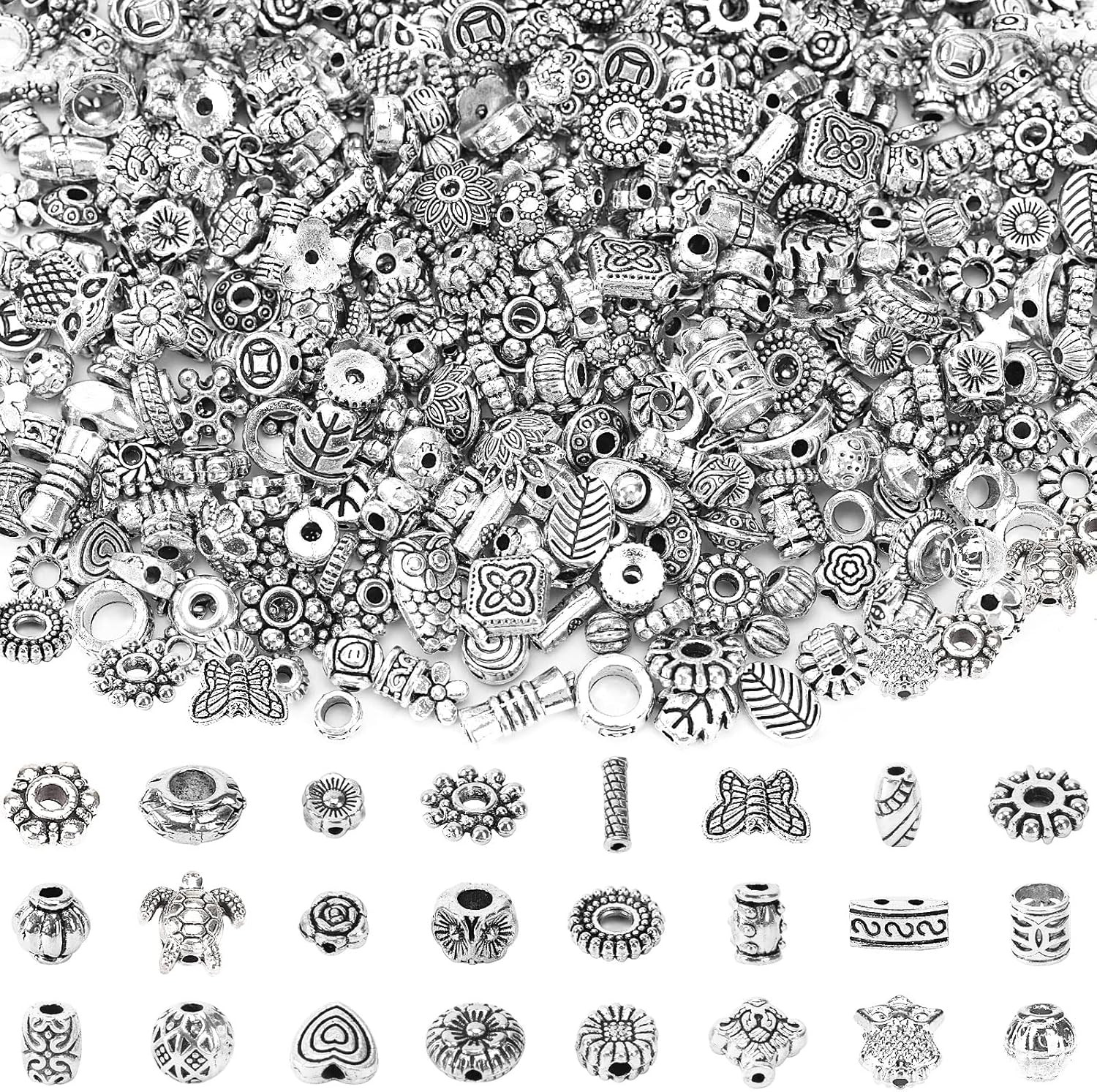 Tibetan Silver Spacer Beads, 1000Pcs Metal Spacer Beads for Jewelry Making