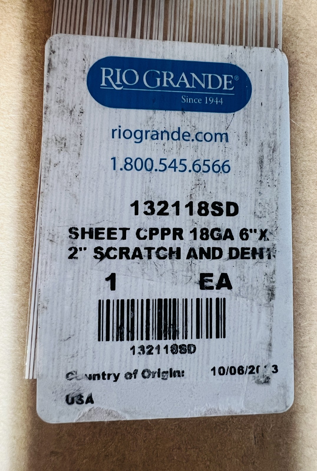 RIO GRANDE 132118SD 18 GA Jewelry Crafting Sheet Metal Dead Soft Copper 6″ X 12″
