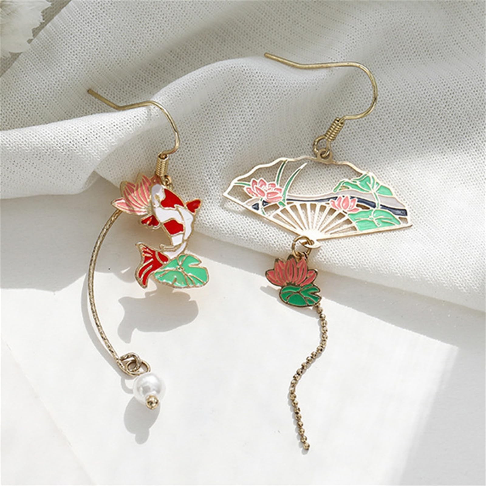 Chinese Style Fan Earrings Cute Handmade Retro Ethnic Hollow Asymmetric Sec – 01