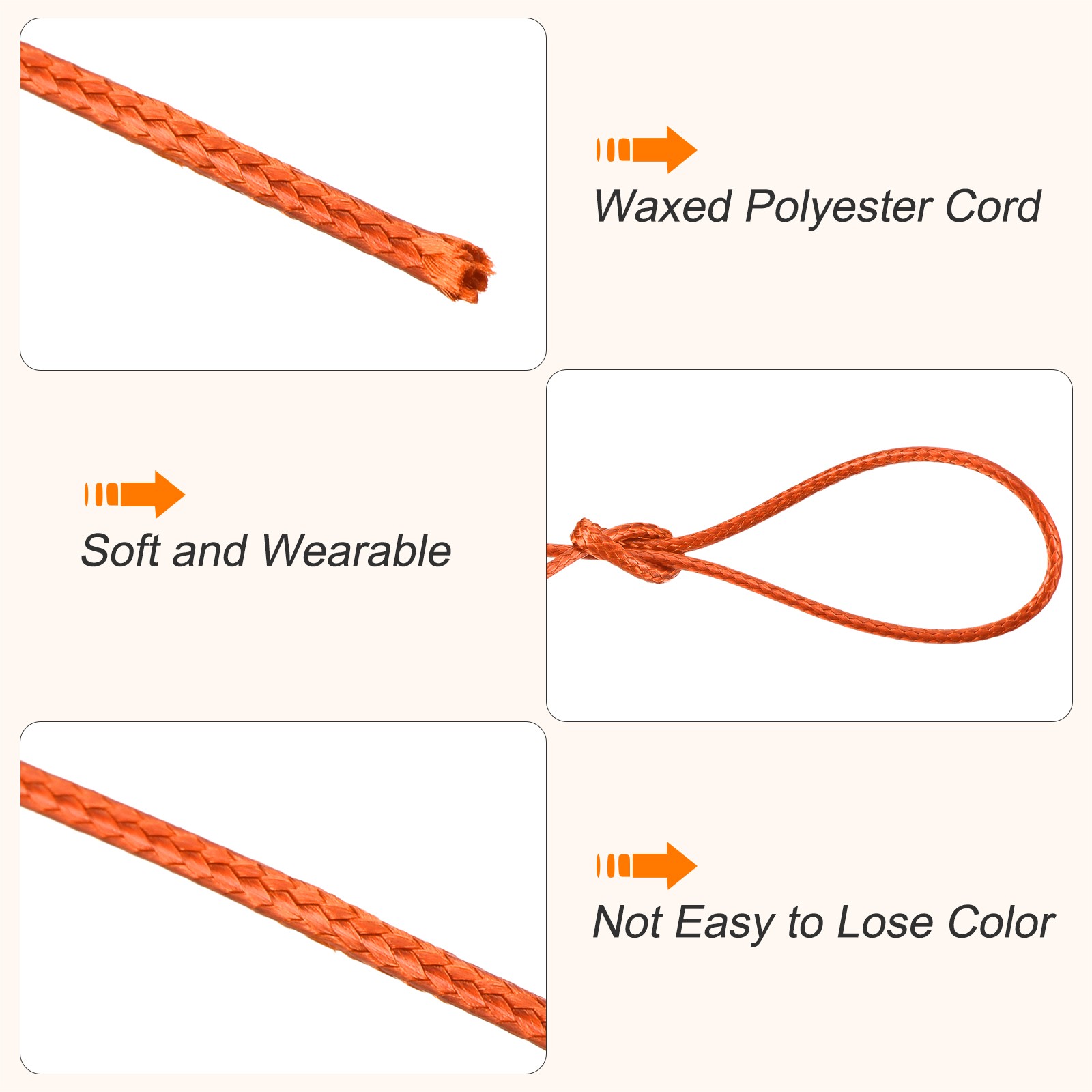 Orange Red 1.2mm Waxed Cord 175 Yard Wax Bead Thread String for Jewelry Make