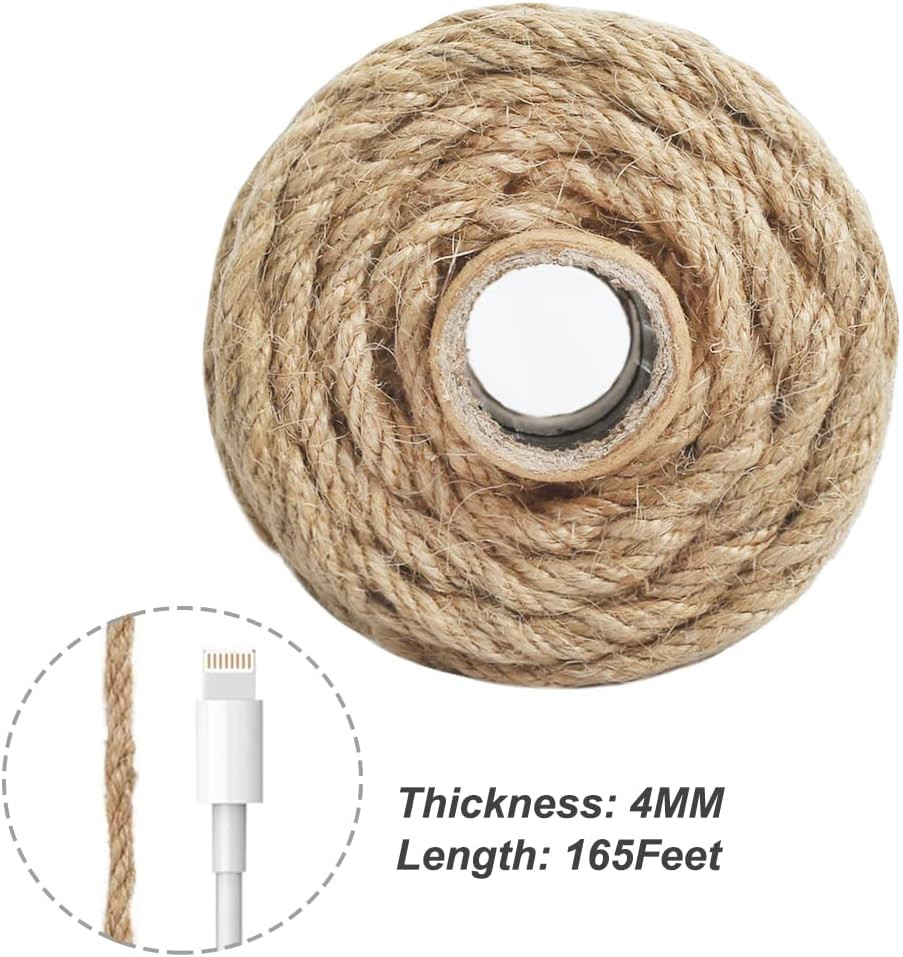 Jute Twine, 165 Feet 4Mm Thick Natural Jute Rope for Crafts, Garden Ties, Climbi