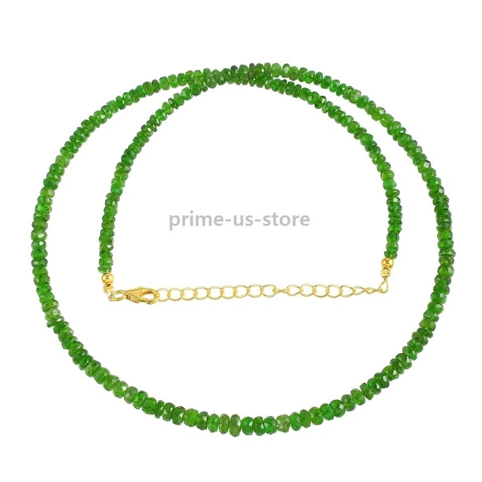 Natural Chrome Diopside, 4-5MM Rondelle Faceted beaded Necklace, 18″ Long Strand