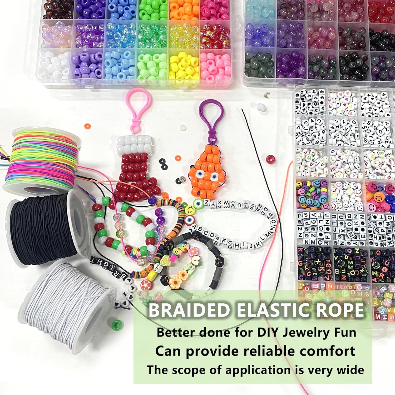3 Rolls 1.0 Mm 495 Feet Rainbow/White/Black Elastic Bracelet Stretchy String Cor