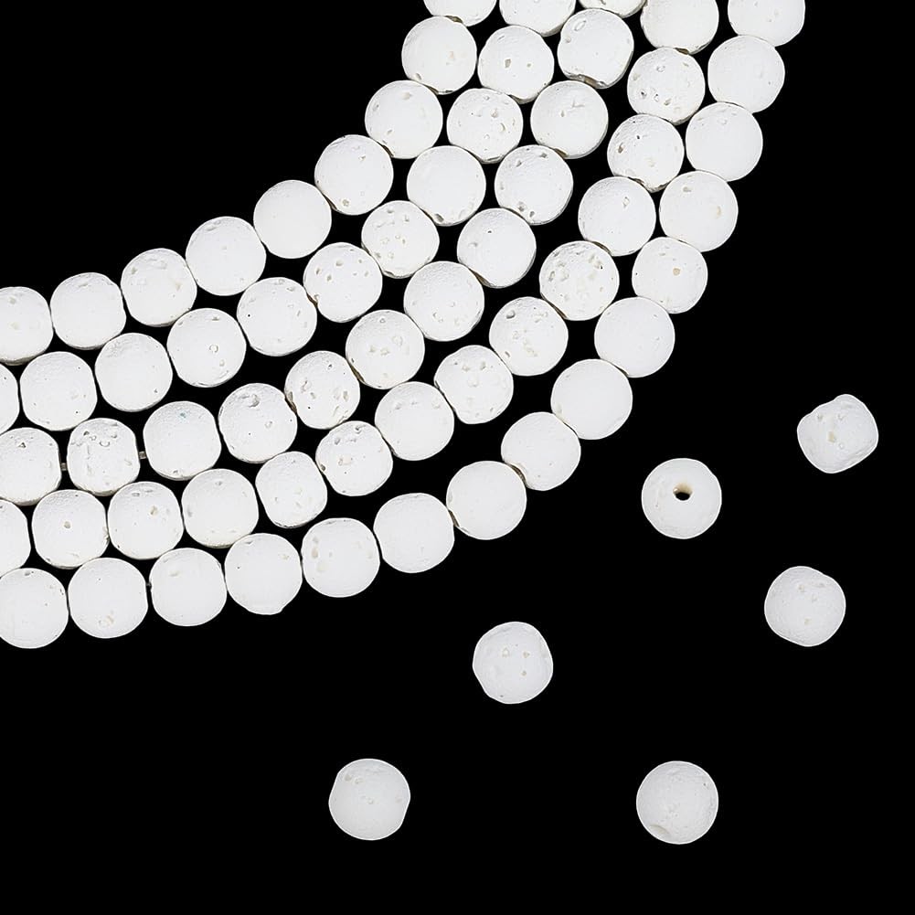 5 Strands 320PCS 6MM Lava Beads White Oil Diffuser Round Natural Stone with H…
