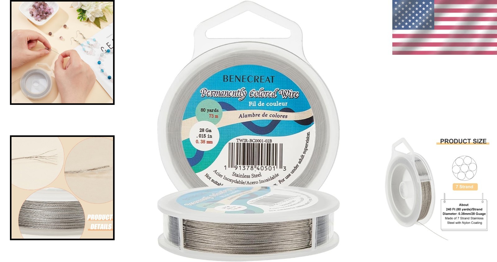 Craft Quality 240ft 7-Strand Stainless Steel Wire – Perfect for Beading Projects