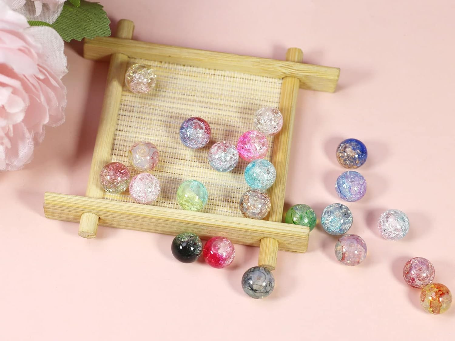 10Mm Crackle Glass Beads for Jewelry Making 600Pcs Assorted Panited Handcrafted