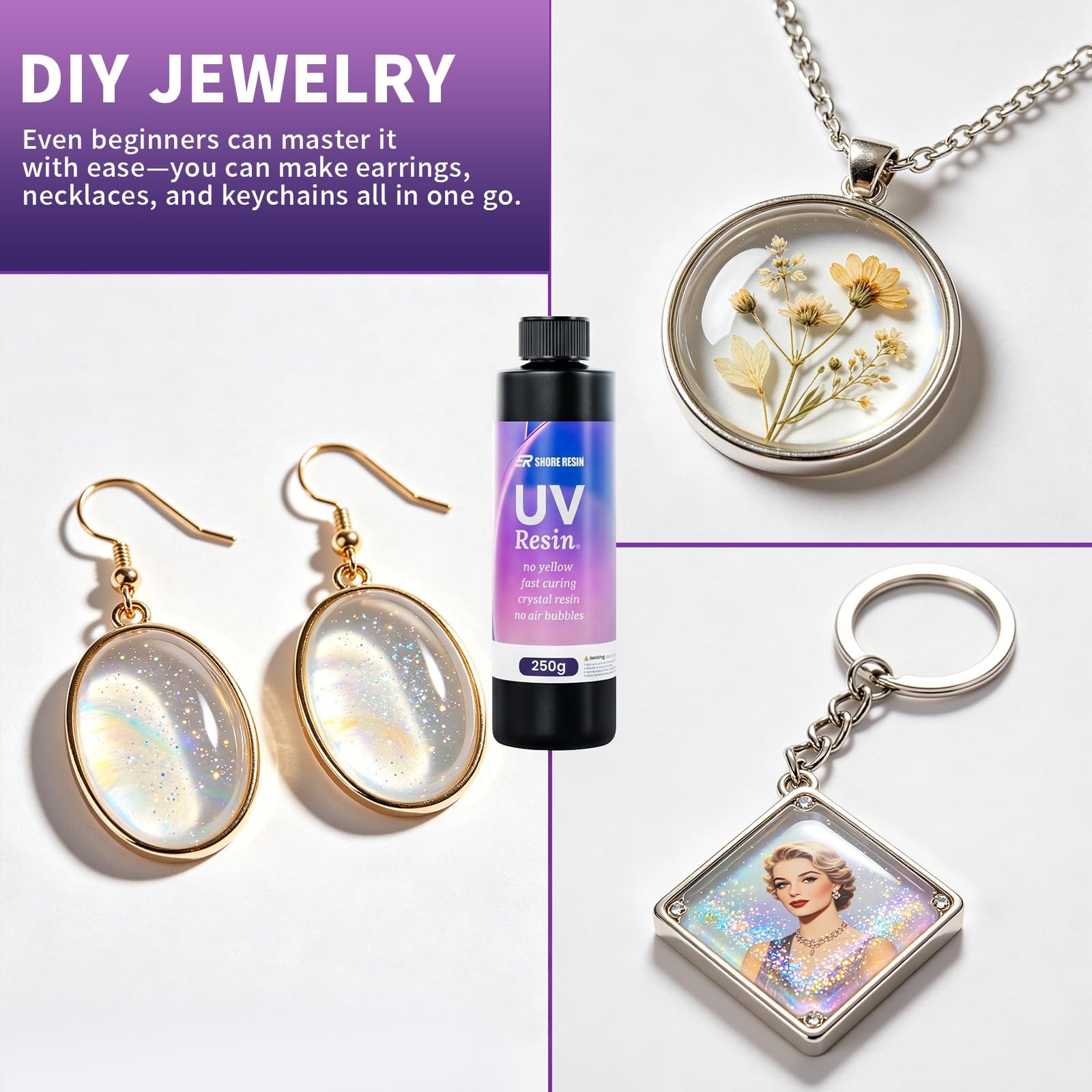 250g UV Resin Kit with Light, Jewelry Starter Set