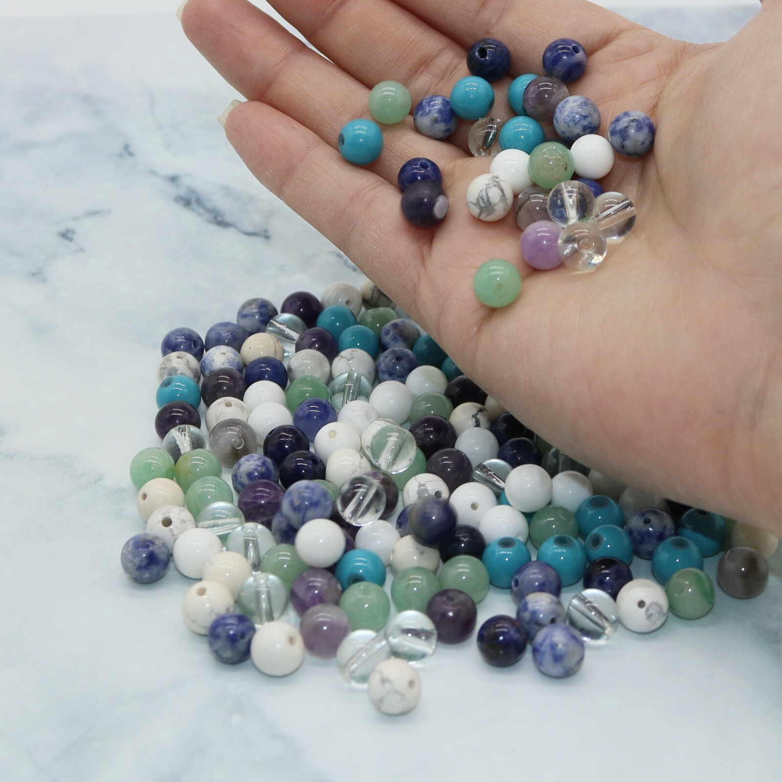 160 Round Gemstone Beads for Jewelry Making, 8mm Natural Semiprecious Stone Bead