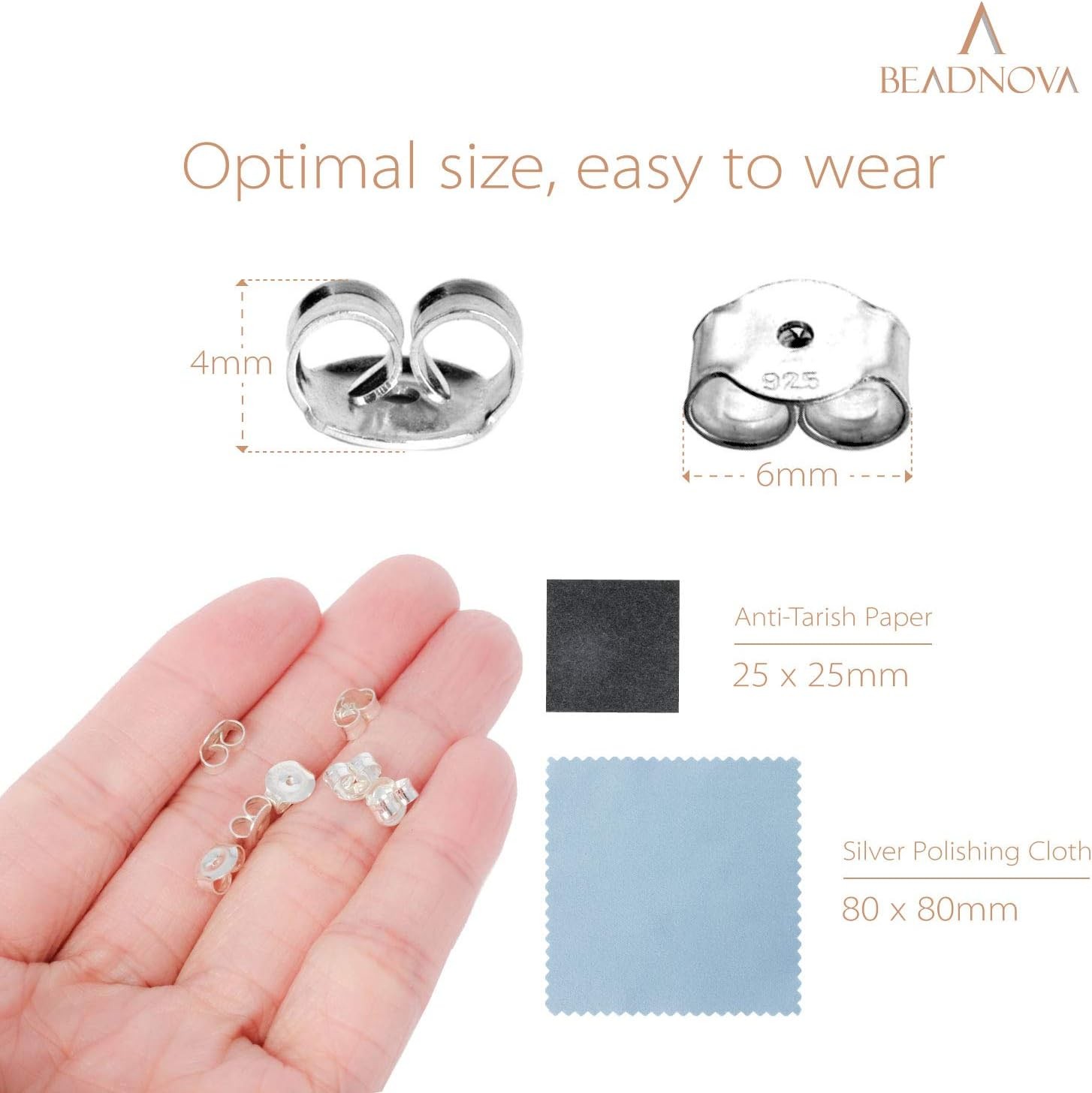 BEADNOVA 925 Sterling Silver Earring Backs Butterfly Earring Backing for Studs L