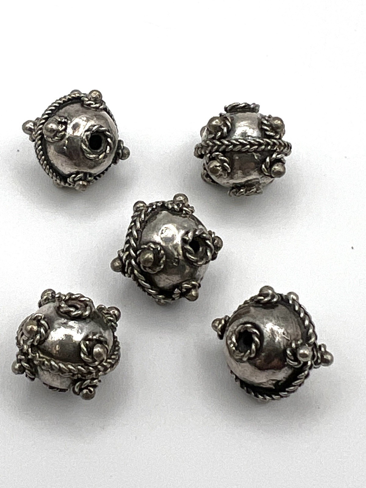 5 Handmade Sterling Silver Oxidized Round Focal Bali Beads 10mm – SS114