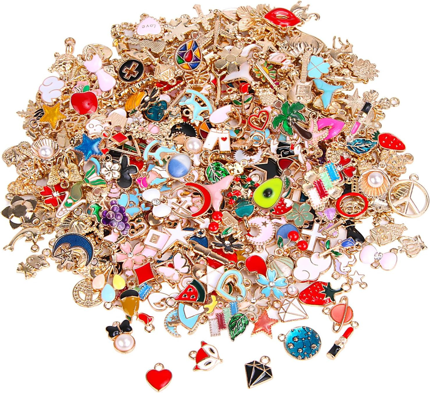 350Pcs Bracelet Charms Jewelry Making Charms Assorted Gold Plated Enamel Pendant