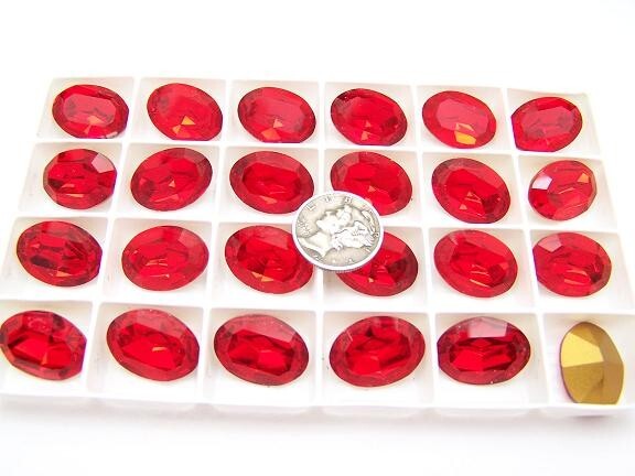 Light Siam GF (18x13mm) Vintage Swarovski 4100 Oval Faceted Crystal Stones