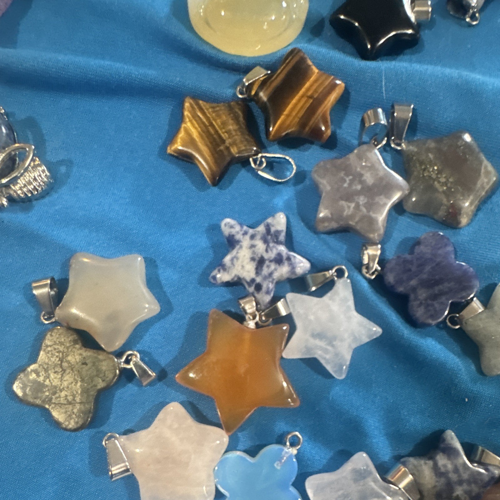 Multicolor Stone Star & Flower Pendant Charms w/ Bails Lot for Jewelry Making