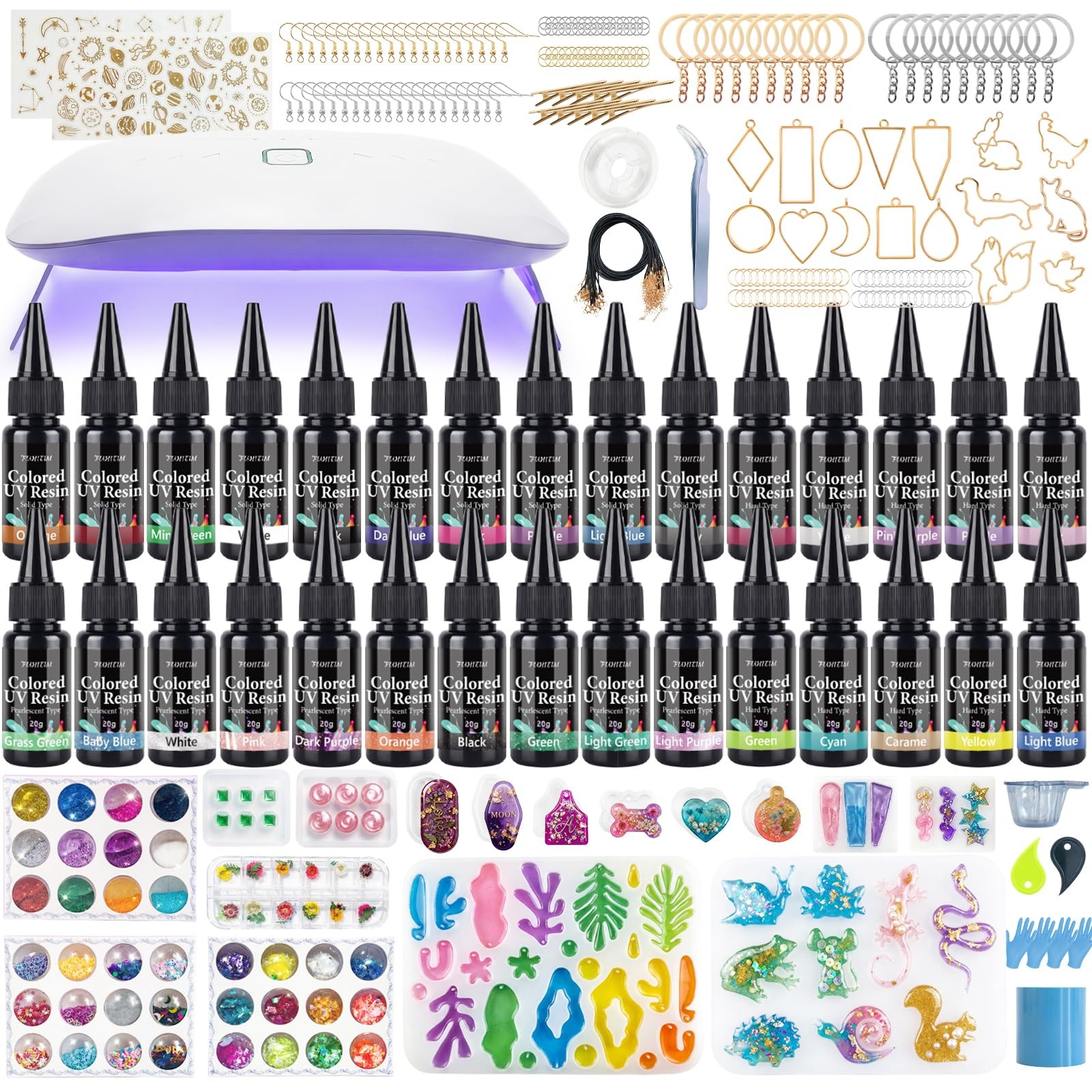 UV Resin Jewelry Making Kit,30 Colors 600g Crystal Resin,Fast Curing Odorless…