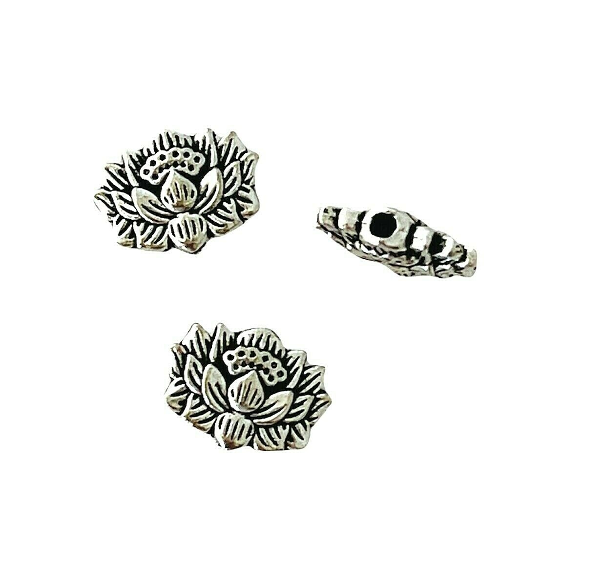 20 Lotus Spacer Beads Tibetan Silver 12x9mm Two Sided 3D Water Lily Flower